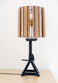 Tate - Jack Stand Table Lamp (Rustic w/ Blue Stripe Ticking Fabric)