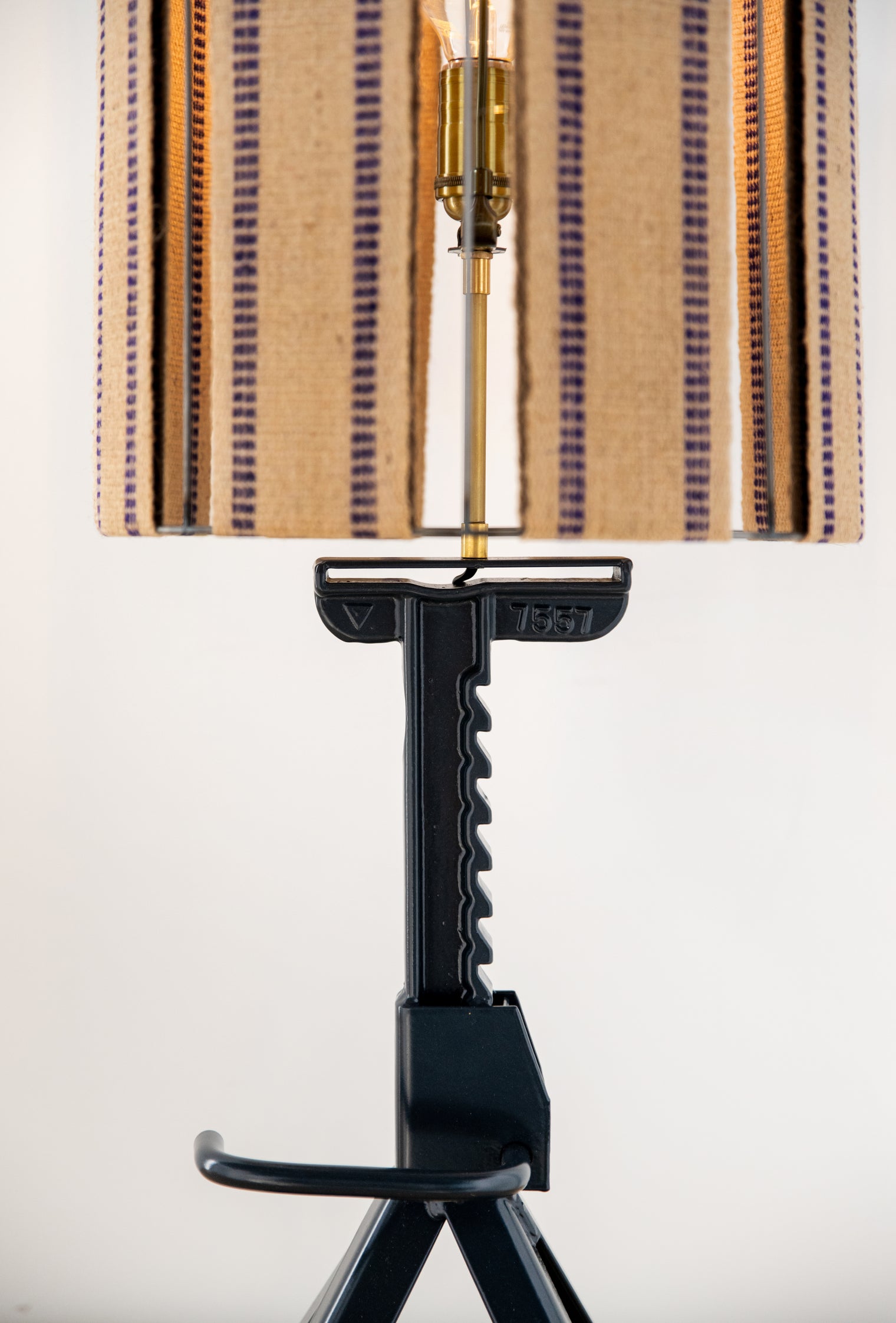 Tate - Jack Stand Table Lamp (Rustic w/ Blue Stripe Ticking Fabric)